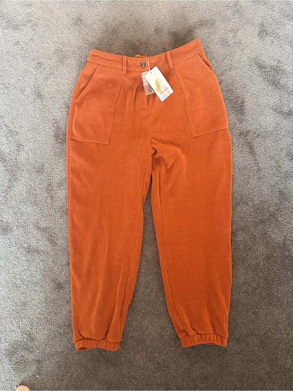 Corduroy Cargo Jogger Pants - Rust Orange